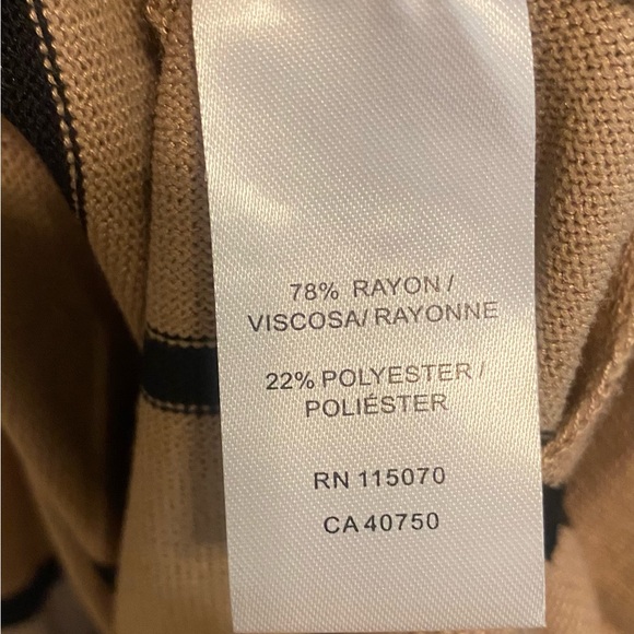 Nina Leonard Surplice V-Neck Knit Fit and Flare Tan/Blk Striped Dress in Size: L - Picture 7 of 11